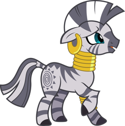 Size: 2000x2013 | Tagged: safe, artist:shutterflyyay, zecora, zebra, g4, .svg available, cute, ear piercing, earring, female, floppy ears, high res, hooped earrings, jewelry, neck rings, piercing, scared, simple background, solo, transparent background, vector, zecorable