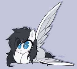 Size: 1767x1580 | Tagged: safe, artist:inkp0ne, oc, oc only, oc:jet blast, pegasus, pony, behaving like a cat, blue eyes, blushing, closed mouth, cute, feathered wings, female, jetbetes, looking at you, mare, ocbetes, pegasus oc, pegasus wings, pony oc, simple background, smiling, solo, spread wings, starry eyes, wingding eyes, wings