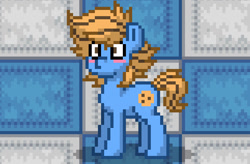Size: 804x528 | Tagged: safe, oc, oc:blue cookie, earth pony, pony, pony town, blushing, earth pony oc, male, photo, pixel art, solo, stallion, surprised, wide eyes