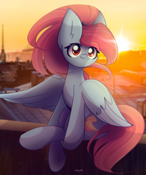 Size: 2200x2650 | Tagged: safe, artist:miryelis, oc, oc only, oc:rainven wep, pegasus, pony, :3, big ears, female, high res, long hair, looking at you, mare, pegasus oc, photo, ponytail, red eyes, signature, sitting, smiling, smiling at you, solo, wings