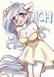 Size: 3508x4961 | Tagged: safe, artist:chaosangeldesu, oc, oc only, anthro, blushing, clothes, commission, cute, dress, looking at you, smiling, smiling at you, solo, ych example, ych sketch, your character here