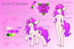 Size: 6000x4000 | Tagged: safe, alternate version, artist:shad0w-galaxy, oc, oc only, oc:orchid dream, pony, unicorn, anthro, unguligrade anthro, absurd resolution, belly button, breasts, cheek fluff, chest fluff, closed mouth, colored hooves, commission, cute, cute little fangs, cutie mark, ear fluff, elbow fluff, fangs, featureless breasts, featureless crotch, female, fluffy, gradient background, green eyes, hand on hip, hooves, leg fluff, lidded eyes, mare, open mouth, raised hoof, reference sheet, shoulder fluff, skinny, small breasts, smiling, standing, tail, text, thin, unshorn fetlocks