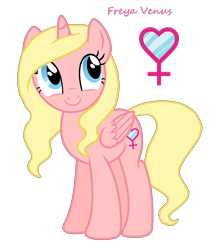 Size: 866x990 | Tagged: safe, oc, oc only, oc:freya venus, alicorn, pony, alicorn oc, blonde mane, blue eyes, cute, horn, simple background, solo, transparent background, wings