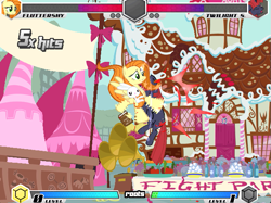 Size: 639x477 | Tagged: safe, carrot top, fluttershy, golden harvest, twilight sparkle, pegasus, pony, unicorn, fighting is magic, g4, fight, fighting game, game, ganondorf, sugarcube corner, the legend of zelda