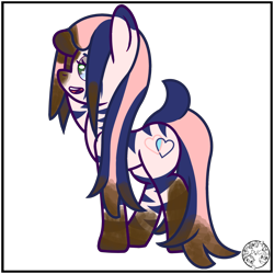 Size: 2000x2000 | Tagged: safe, artist:dice-warwick, oc, oc only, oc:pecan harvester, hybrid, original species, pony, waste pony, zony, fallout equestria, dirty, female, glowing, glowing eyes, hair over one eye, high res, mud, muddy, simple background, solo, stripes, tail, transparent background