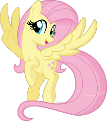 Size: 3000x3402 | Tagged: safe, artist:n0kkun, fluttershy, pegasus, pony, g4, aside glance, female, flying, high res, looking at you, mare, open mouth, open smile, raised hoof, simple background, smiling, solo, spread wings, transparent background, turned head, vector, wings