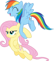 Size: 3542x3985 | Tagged: safe, artist:shutterflyyay, fluttershy, rainbow dash, pegasus, pony, g4, may the best pet win, ^^, carrying, duo, eyes closed, female, fluttershy is not amused, flying, high res, mare, role reversal, simple background, transparent background, unamused, vector