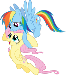 Size: 3448x3924 | Tagged: safe, artist:shutterflyyay, fluttershy, rainbow dash, pegasus, pony, g4, carrying, crying, duo, female, flying, high res, lesbian, mare, ship:flutterdash, shipping, simple background, tears of joy, transparent background, vector