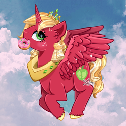 Size: 800x800 | Tagged: safe, artist:lailyren, big macintosh, alicorn, pony, g4, alicornified, donut, food, mouth hold, princess big mac, race swap, solo