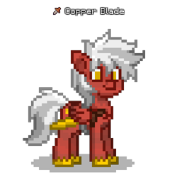 Size: 500x500 | Tagged: safe, oc, oc only, oc:copper blade, pegasus, pony, pony town, simple background, smiling, solo, standing, sword, transparent background, weapon