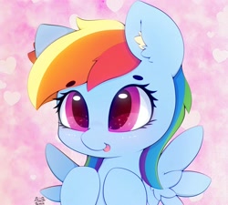 Size: 3000x2700 | Tagged: safe, artist:zokkili, rainbow dash, pegasus, pony, g4, :p, beanbrows, cute, dashabetes, ear fluff, eyebrows, eyebrows visible through hair, female, heart, high res, signature, solo, spread wings, tongue out, wings