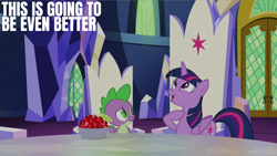 Size: 2000x1125 | Tagged: safe, edit, edited screencap, editor:quoterific, screencap, spike, twilight sparkle, alicorn, dragon, pony, g4, season 5, what about discord?, cutie map, twilight sparkle (alicorn), twilight's castle