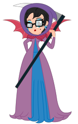 Size: 1201x1909 | Tagged: safe, artist:noreentheartist, artist:user15432, artist:xgeneralmarshmallowx, human, equestria girls, g4, a christmas carol, barely eqg related, base used, bayonetta, bayonetta (character), blue dress, clothes, crossover, demon wings, dress, ear piercing, earring, equestria girls style, equestria girls-ified, ghost of christmas yet to come, glasses, jewelry, piercing, pink wings, scythe, simple background, transparent background, wings