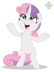 Size: 3000x4000 | Tagged: safe, artist:r4hucksake, sweetie belle, pony, unicorn, g4, belly button, bipedal, blushing, cute, diasweetes, female, filly, foal, happy, open mouth, open smile, simple background, smiling, solo, transparent background