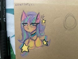 Size: 4032x3024 | Tagged: safe, artist:nightskyees, starlight glimmer, human, equestria girls, g4, breasts, choker, clothes, colored, colorful, hair, humanized, signature, solo, stars, traditional art, vibrant