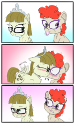Size: 1450x2405 | Tagged: safe, artist:chopsticks, twist, zippoorwhill, earth pony, pegasus, pony, g4, blushing, butt fluff, buzzing wings, candy, candy cane, cheek fluff, chest fluff, comic, crack shipping, cute, duo, ear fluff, eating, female, filly, flying, foal, food, glasses, jewelry, kiss on the lips, kissing, lesbian, looking away, shipping, simple background, sketch, surprise kiss, tiara, twistabetes, wings, zippoorbetes, zipportwist