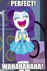 Size: 500x750 | Tagged: safe, edit, edited screencap, screencap, rarity, human, equestria girls, g4, my little pony equestria girls: better together, street chic, bracelet, caption, clothes, cropped, cute, dress, evil laugh, eyes closed, eyeshadow, faic, female, geode of shielding, happy, image macro, jewelry, laughing, magical geodes, makeup, open mouth, pencil skirt, perfect, rarara, raribetes, rarity is best facemaker, rarity peplum dress, skirt, sleeveless, sleeveless dress, solo, text, wahaha
