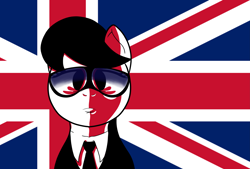 Size: 6813x4612 | Tagged: safe, artist:realgero, octavia melody, earth pony, pony, g4, british, clothes, glasses, london, looking at you, simple background, solo, suit, union jack
