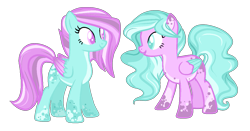 Size: 1289x676 | Tagged: safe, artist:oniiponii, oc, oc only, pegasus, pony, colored wings, duo, female, mare, pegasus oc, simple background, smiling, transparent background, two toned wings, wings