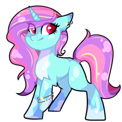 Size: 2800x2800 | Tagged: safe, artist:oniiponii, oc, oc only, pony, unicorn, bracelet, ear piercing, earring, eye clipping through hair, high res, horn, jewelry, piercing, raised hoof, simple background, solo, transparent background, unicorn oc