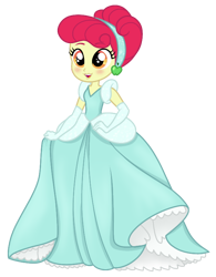 Size: 594x761 | Tagged: safe, artist:unoriginai, apple bloom, human, equestria girls, g4, 4chan, adorabloom, alternate clothes, alternate hairstyle, blushing, cinderella, clothes, clothes swap, cosplay, costume, crossover, cute, disney, disney princess, dress, evening gloves, female, gloves, gown, hairband, long gloves, petticoat, princess apple bloom, princess costume, show accurate, simple background, solo, sparkles, transparent background