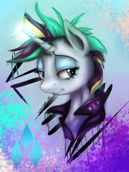 Size: 1500x2000 | Tagged: safe, artist:underdog234, rarity, pony, unicorn, g4, alternate hairstyle, bust, lidded eyes, punk, raripunk, solo