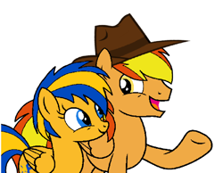 Size: 1000x774 | Tagged: safe, artist:muhammad yunus, oc, oc only, oc:firey ratchet, oc:flare spark, pegasus, pony, g4, fedora, female, hat, male, simple background, smiling, stallion, white background