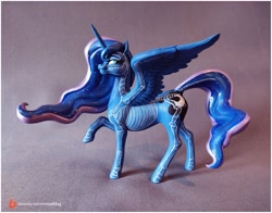 Size: 2020x1583 | Tagged: safe, artist:alexcroft1991, princess luna, alicorn, pony, g4, body art, commissioner:shaddar, craft, female, figurine, freckles, freckluna, lidded eyes, mare, solo, spread wings, wings