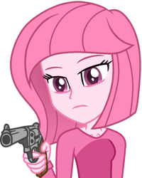 Size: 698x872 | Tagged: safe, artist:muhammad yunus, artist:yaya54320bases, oc, oc only, oc:annisa trihapsari, human, equestria girls, g4, badass, badass adorable, base used, clothes, cute, female, gun, ibispaint x, pink eyes, pink hair, pink skin, simple background, solo, transparent background, unamused, weapon