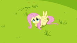 Size: 1920x1080 | Tagged: safe, screencap, fluttershy, pegasus, pony, g4, hurricane fluttershy, season 2, cute, female, floppy ears, grass, looking up, lying down, mare, shyabetes, solo