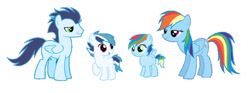 Size: 749x280 | Tagged: safe, artist:3d4d, rainbow dash, soarin', oc, oc:nimbus, oc:stratus, pegasus, pony, g4, colt, family, female, filly, foal, male, mare, offspring, parent:rainbow dash, parent:soarin', parents:soarindash, ship:soarindash, shipping, simple background, stallion, straight, white background