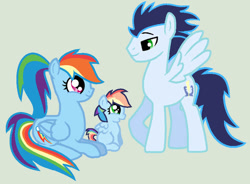 Size: 749x550 | Tagged: safe, artist:galaxyswirlsyt, rainbow dash, soarin', oc, pegasus, pony, g4, female, filly, foal, lying down, male, mare, offspring, parent:rainbow dash, parent:soarin', parents:soarindash, ponytail, ship:soarindash, shipping, simple background, stallion, straight