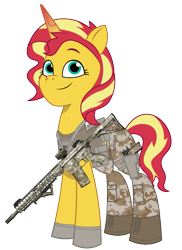 Size: 875x1200 | Tagged: safe, artist:edy_january, artist:prixy05, edit, vector edit, sunset shimmer, pony, unicorn, g4, g5, my little pony: tell your tale, armor, body armor, call of duty, call of duty: modern warfare 2, camouflage, clothes, equipment, g4 to g5, gears, generation leap, gun, handgun, m1911, m4, m4a1, marine, marines, military, military pony, pistol, simple background, soldier, soldier pony, solo, special forces, tactical gears, tactical pony, tank top, transparent background, united states, vector, vest, weapon