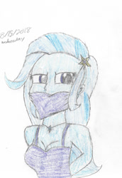 Size: 742x1077 | Tagged: safe, artist:bluesplendont, trixie, human, equestria girls, g4, angry, arm behind back, bikini, bondage, bound and gagged, cloth gag, clothes, femsub, gag, glare, solo, submissive, swimsuit, the weak and powerless trixie, tied up, traditional art, trixie is not amused, unamused, unimpressed
