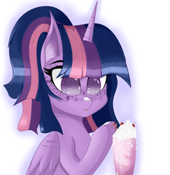 Size: 3240x3340 | Tagged: safe, artist:krymak, twilight sparkle, alicorn, pony, g4, drink, freckles, high res, milkshake, simple background, solo, twilight sparkle (alicorn)