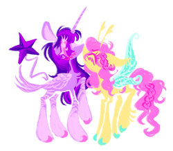 Size: 2048x1783 | Tagged: safe, artist:webkinzworldz, fluttershy, twilight sparkle, alicorn, flutter pony, pony, g4, antennae, blaze (coat marking), blush scribble, blushing, braid, braided tail, chest fluff, coat markings, colored hooves, colored wings, duo, ear fluff, ear tufts, ears back, eyes closed, facial markings, female, folded wings, heart, heart eyes, kiss on the lips, kissing, leg fluff, leonine tail, lesbian, looking at someone, mare, pink eyes, raised hoof, ship:twishy, shipping, shocked, smolshy, socks (coat markings), sparkly wings, spread wings, standing, stripes, surprise kiss, surprised, tail, twilight sparkle (alicorn), wingding eyes, wings