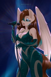 Size: 1362x2048 | Tagged: safe, artist:u_lu_lu, oc, oc only, oc:amora bunny, pegasus, anthro, clothes, dress, female, gloves, long gloves, looking at you