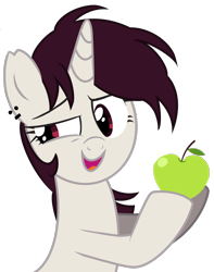 Size: 2018x2556 | Tagged: safe, artist:brainr0tter, oc, oc only, pony, unicorn, apple, food, high res, simple background, solo, transparent background