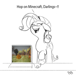 Size: 1165x1149 | Tagged: safe, artist:boxybrown, rarity, pony, unicorn, g4, computer, crossover, female, laptop computer, mare, minecraft, sketch