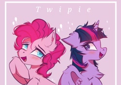 Size: 1240x872 | Tagged: safe, artist:maxi_ponie, pinkie pie, twilight sparkle, alicorn, earth pony, pony, g4, blushing, chest fluff, cute, diapinkes, duo, duo female, ear fluff, eyebrows, female, heart, heart eyes, horn, lesbian, looking at each other, looking at someone, mare, messy mane, open mouth, open smile, partially open wings, ship:twinkie, shipping, smiling, smiling at each other, twiabetes, twilight sparkle (alicorn), wingding eyes, wings