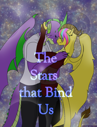 Size: 3000x3900 | Tagged: safe, artist:lullabyjak, spike, oc, oc:rachel, anthro, g4, couple, cover art, high res