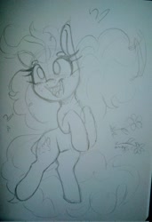 Size: 1399x2048 | Tagged: safe, artist:lockheart, pinkie pie, earth pony, pony, g4, cute, diapinkes, female, mare, monochrome, open mouth, open smile, pencil drawing, sketch, smiling, solo, traditional art