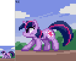 Size: 250x200 | Tagged: safe, artist:dshou, twilight sparkle, pony, unicorn, g4, angry, crouching, pixel art, profile, solo, unicorn twilight