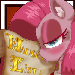 Size: 1600x1600 | Tagged: safe, artist:sanyo2100, pinkie pie, earth pony, pony, fanfic:naughty list, g4, clopfic, cover, fanfic, fanfic art, fanfic cover, pinkamena diane pie