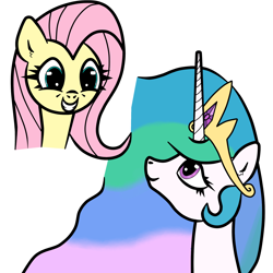 Size: 1800x1800 | Tagged: safe, artist:scandianon, fluttershy, princess celestia, alicorn, pegasus, pony, g4, bust, dilated pupils, female, looking at each other, looking at someone, looking down, looking up, mare, simple background, smiling, smiling at each other, white background