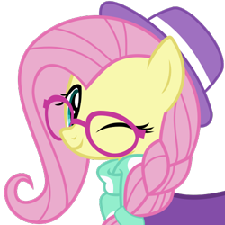 Size: 500x500 | Tagged: safe, artist:the smiling pony, fluttershy, pegasus, pony, g4, .svg available, alternate hairstyle, braid, bust, glasses, hat, hipstershy, looking at you, one eye closed, simple background, smiling, solo, svg, transparent background, vector, wink, winking at you