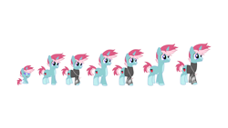 Size: 12000x6750 | Tagged: safe, artist:platinumdrop, oc, oc only, oc:pink strawberry (the coco clan), monster pony, pony, unicorn, 2023, absurd resolution, age progression, baby, baby pony, blaze (coat marking), catchlights, clothes, coat markings, colt, commission, commissioner:rautamiekka, ears up, eyelashes, eyes open, facial markings, foal, horn, jewelry, looking forward, male, male oc, mane, necklace, no eyelashes, older, pony oc, purple eyes, simple background, smiling, socks (coat markings), solo, tail, teenager, three quarter view, two toned coat, two toned mane, two toned tail, unicorn oc, white background, white sclera