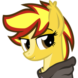 Size: 500x500 | Tagged: safe, artist:the smiling pony, oc, oc only, oc:zeime, bat pony, pony, g4, .svg available, clothes, hoodie, lidded eyes, looking at you, simple background, smiling, solo, svg, transparent background, vector