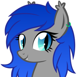 Size: 469x469 | Tagged: safe, artist:the smiling pony, oc, oc only, oc:aquamarine midnights, bat pony, pony, g4, .svg available, bust, ear piercing, earring, fangs, jewelry, looking at you, piercing, simple background, smiling, solo, svg, transparent background, vector