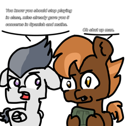 Size: 1000x1000 | Tagged: safe, artist:sweetsterty, button mash, rumble, earth pony, pegasus, pony, g4, colt, duo, duo male, floppy ears, foal, game boy, male, simple background, talking, tired, white background
